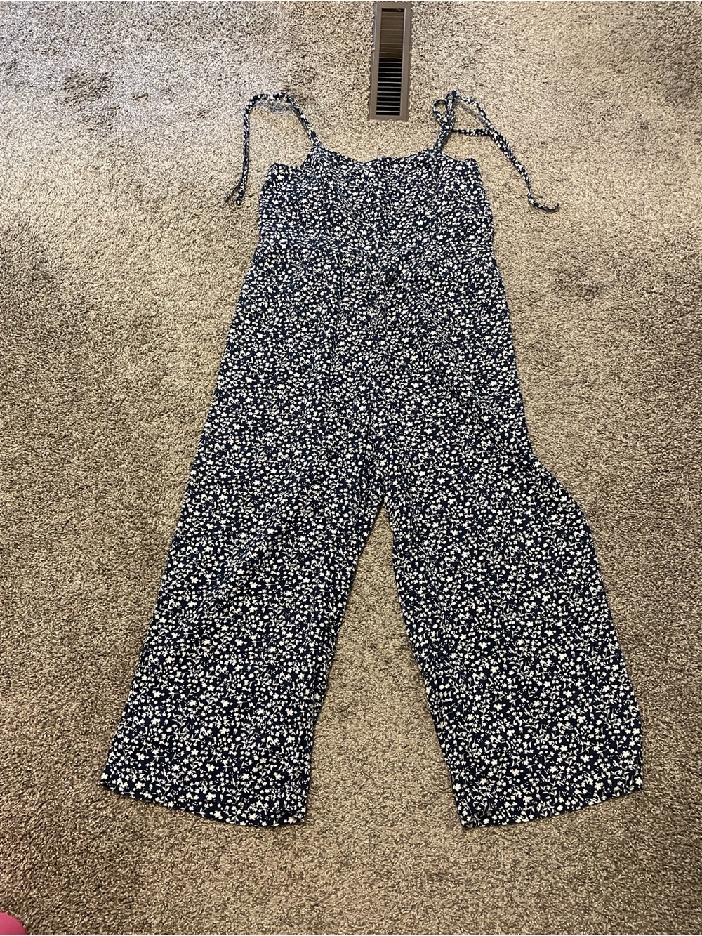 Old Navy Navy Blue and White Floral Jumpsuit